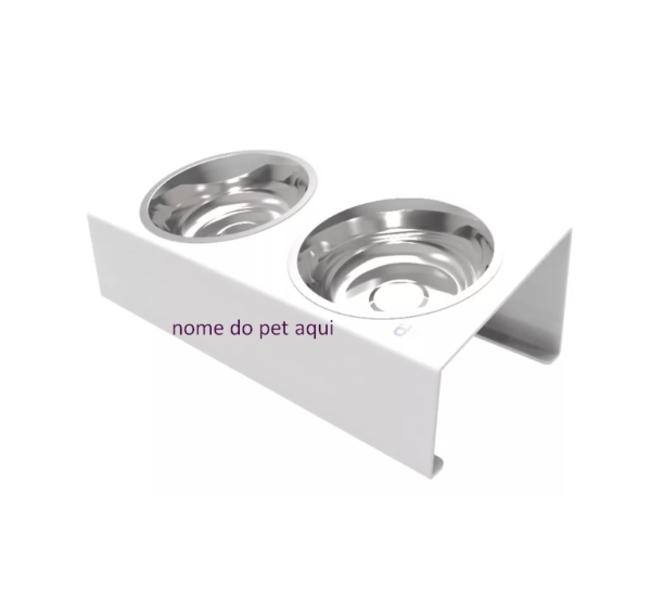 Tigela Dupla Pet Personalizado Comedouro Bebedouro Duplo Pequeno + Tigela Inox P/ Cão Gato - Imagem 2